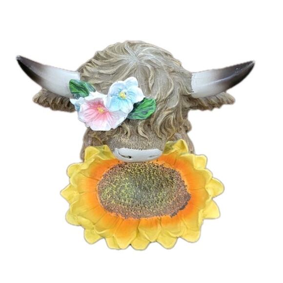 Hobby Lobby Large 11" Highland Cow Spring Summer Garden Sunflower Resin Figurine - Picture 7 of 7